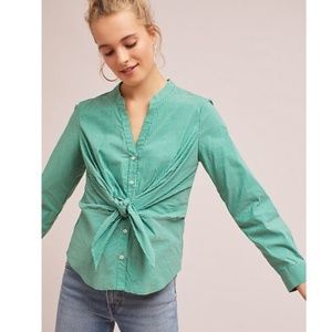 Maeve Katherine Green Striped Knotted Blouse